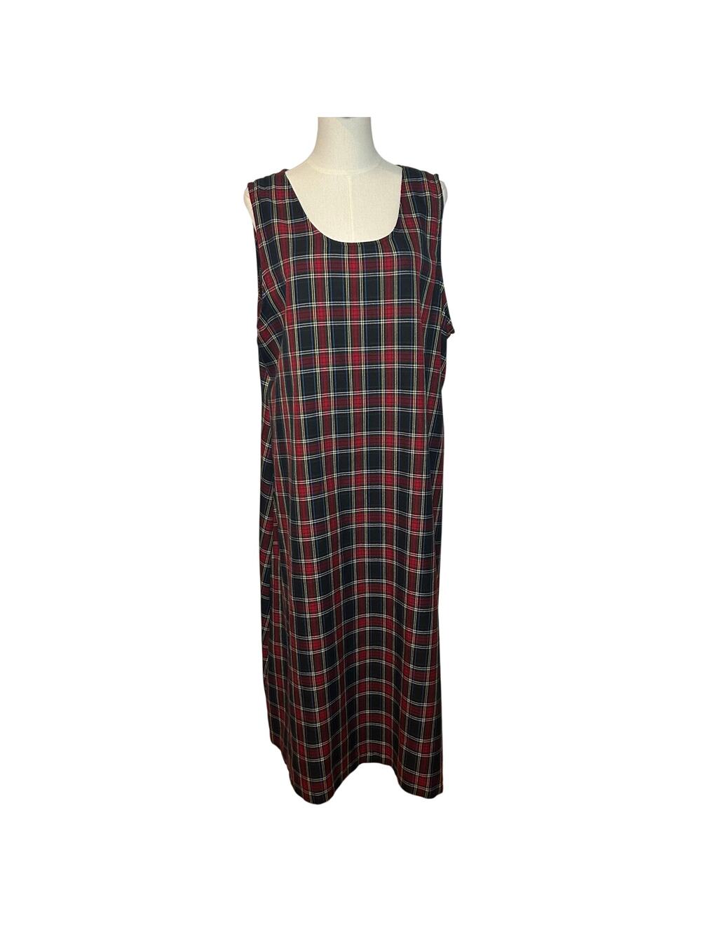 Willow Ridge Red Green Plaid Sleeveless Tartan Dress PXL Grunge Dark Academia
